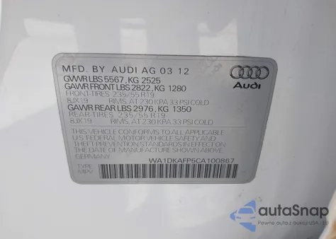 2012 Audi Q5 Premium Plus from USA, damaged, VIN WA1DKAFP5CA100867